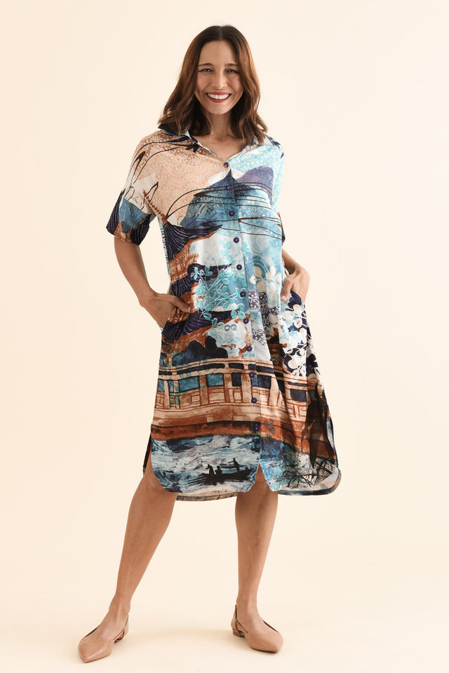 Rhonda Beige Vista Shirt Dress,Full Body,Brunette model,alt text|model:Cara image 2