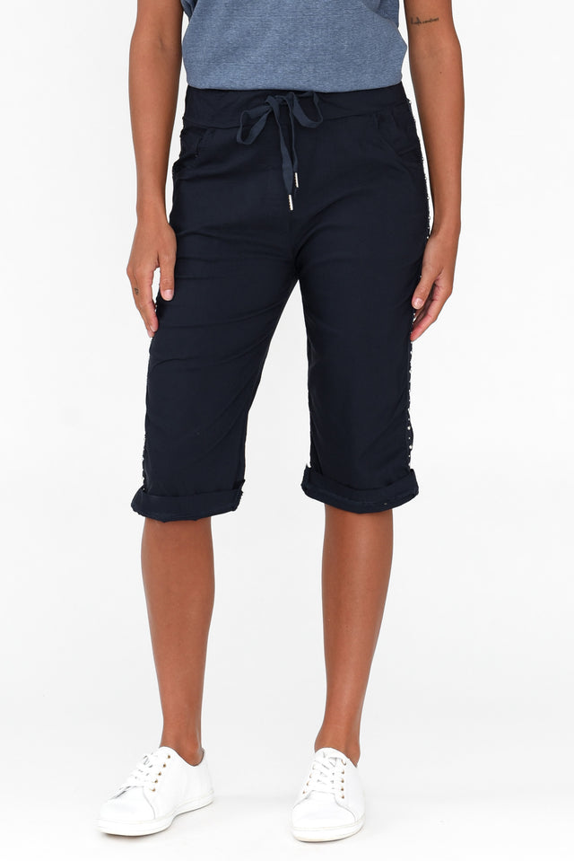 Rhonda Navy Embellished Shorts