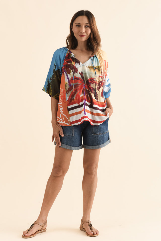 Rica Red Beach Tassel Top,Full Body,Brunette model,alt text|model:Cara image 6