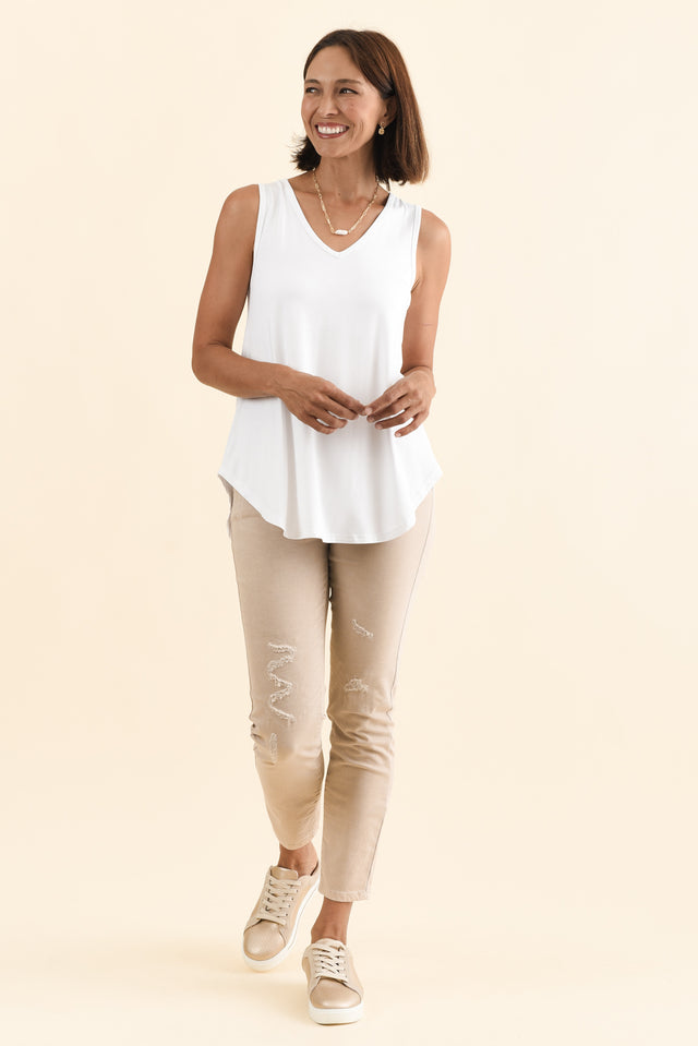 Rihanna White Bamboo Tank,Brunette model,alt text|model:Cara image 8