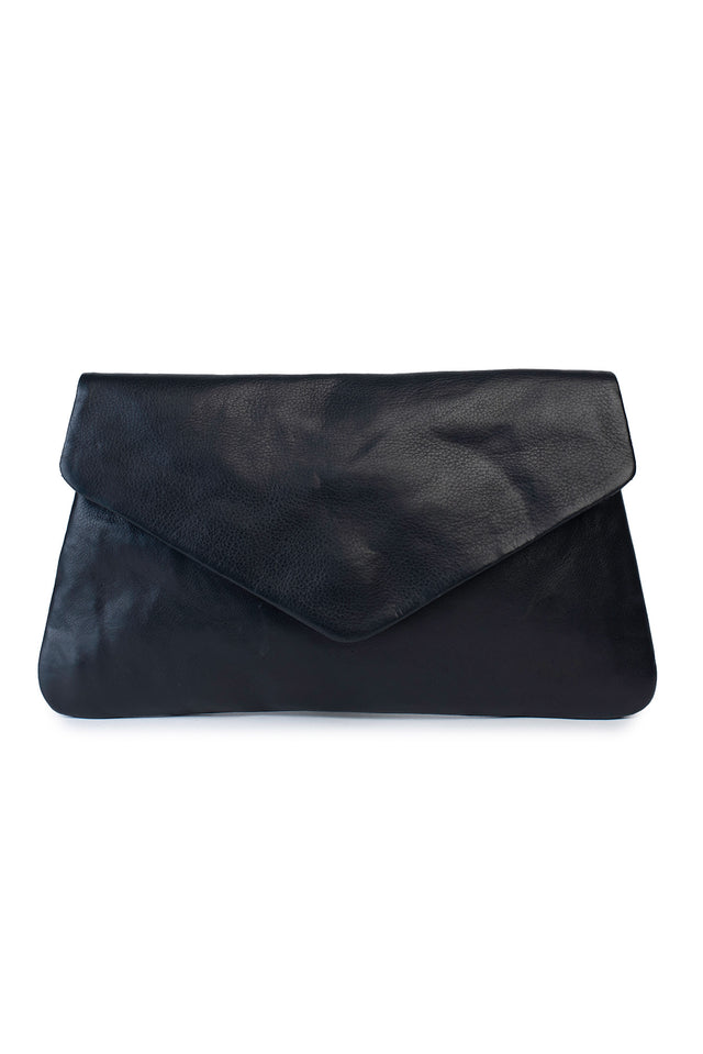 Riley Black Leather Clutch