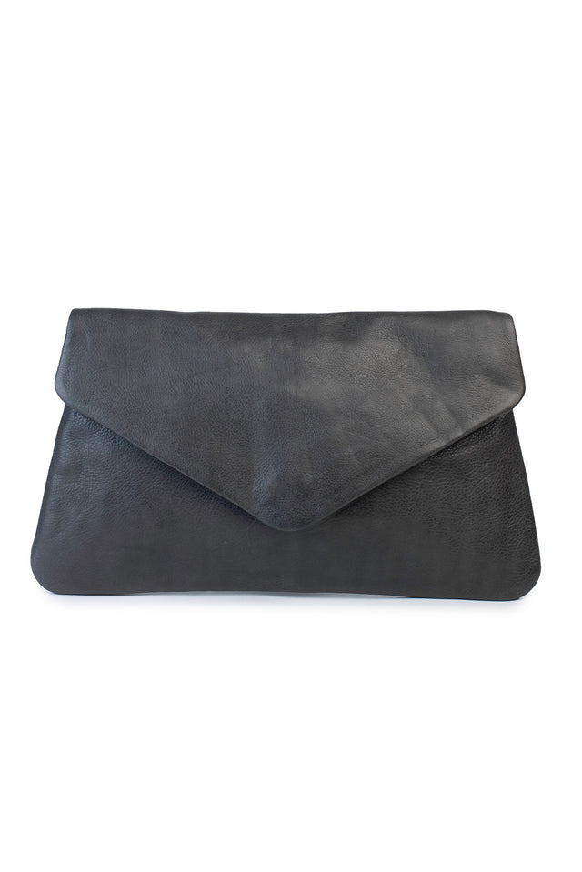 Riley Charcoal Leather Clutch