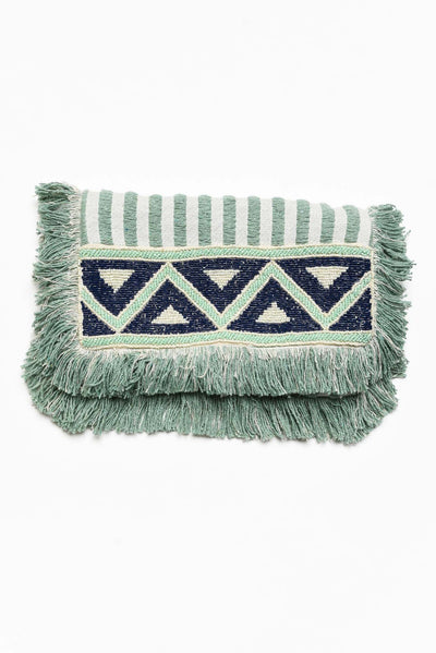 Risa Mint Frayed Beaded Clutch