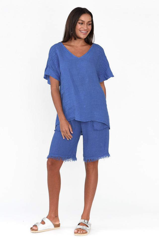 Fraser Blue Linen Shorts image 7