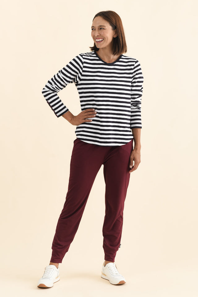 Riviera Navy Stripe Cotton Long Sleeve Tee,Brunette model,alt text|model:Cara image 7