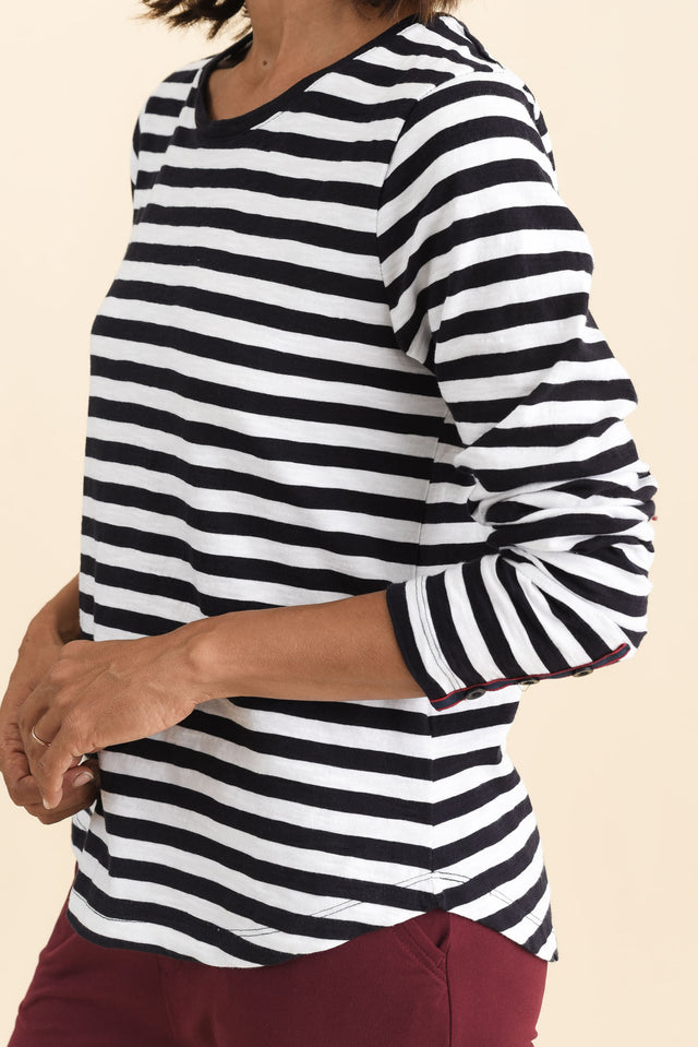 Riviera Navy Stripe Cotton Long Sleeve Tee,Brunette model,alt text|model:Cara image 6