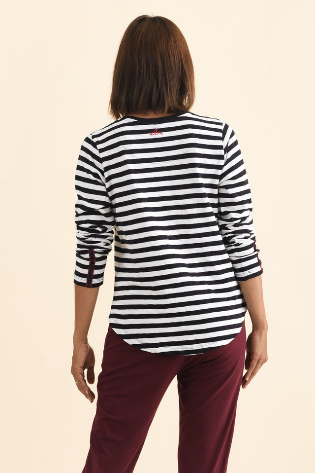 Riviera Navy Stripe Cotton Long Sleeve Tee,Brunette model,alt text|model:Cara image 5