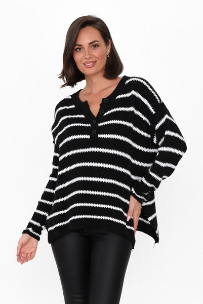 Rizzo Black Stripe Knit Jumper - Blue Bungalow AU