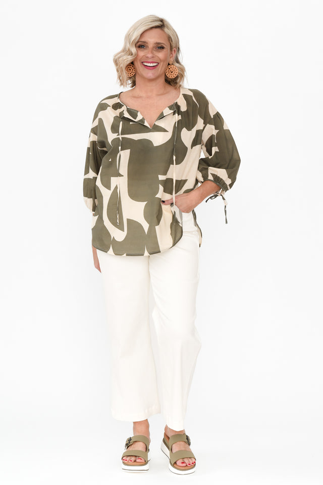 Roanne Khaki Geo Cotton Top image 6