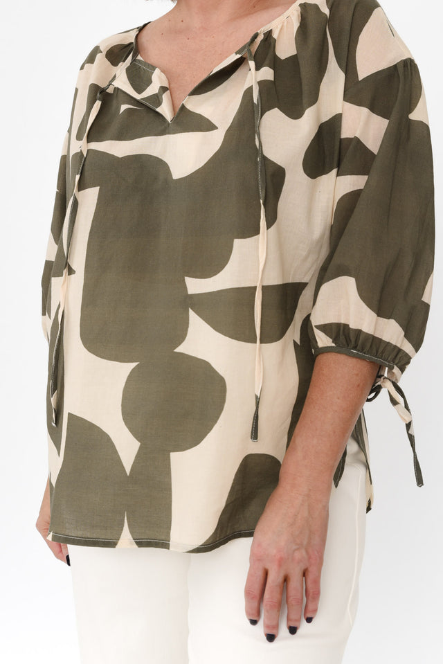 Roanne Khaki Geo Cotton Top image 5