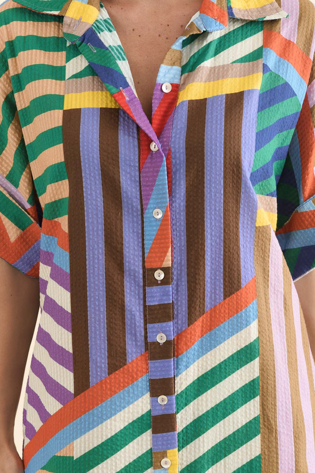 Robin Pink Stripe Cotton Shirt Dress,Detail,Brunette model,alt text|model:MJ image 5
