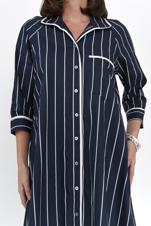Robyn Navy Stripe Cotton Shirt Dress