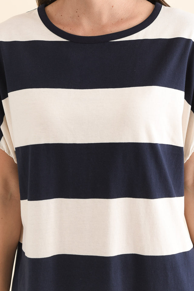 Rocco Navy Stripe Cotton Pocket Dress,Detail,Brunette model,alt text|model:MJ image 5