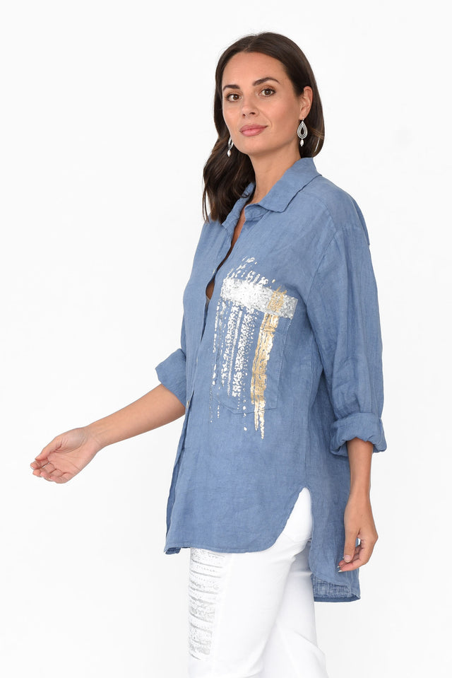 Roda Blue Foil Linen Shirt image 3