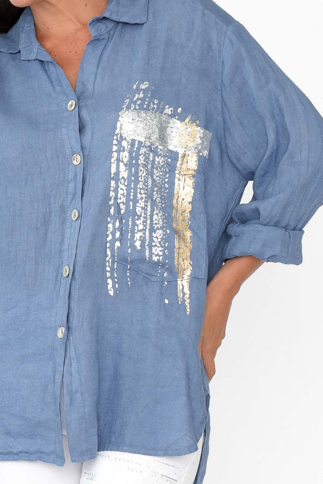 Roda Blue Foil Linen Shirt image 5