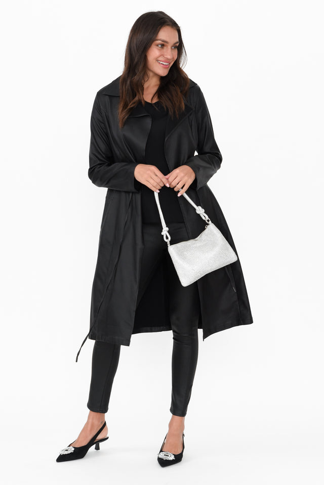 Rois Black Faux Leather Trench Coat image 3