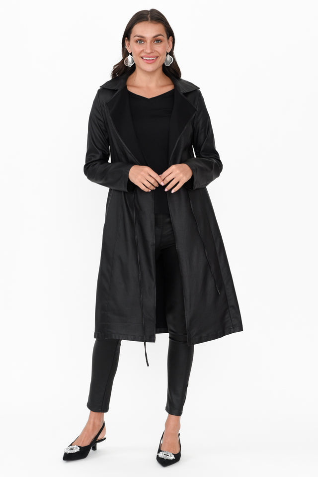 Rois Black Faux Leather Trench Coat image 7