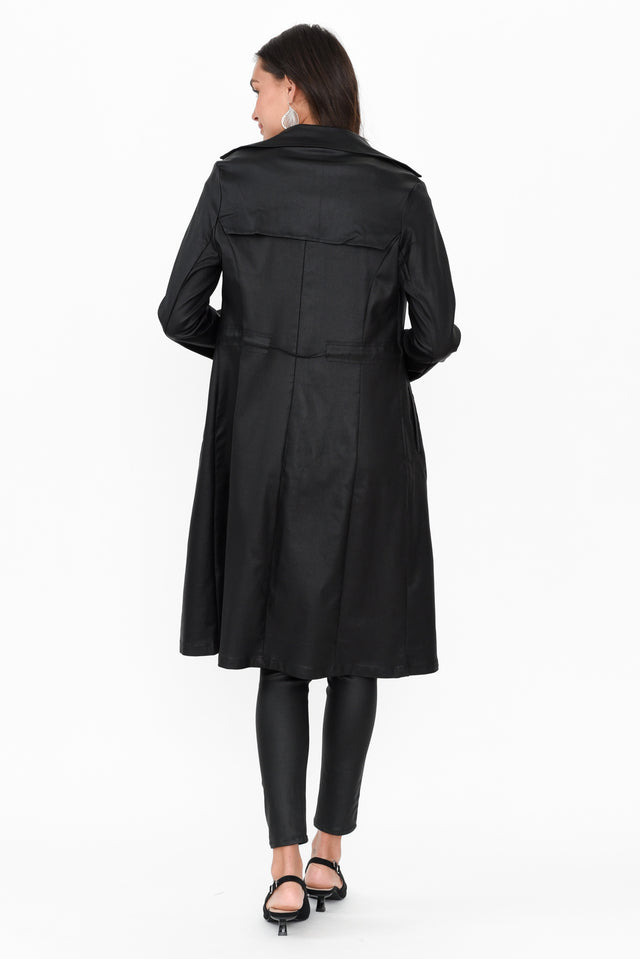 Rois Black Faux Leather Trench Coat image 5