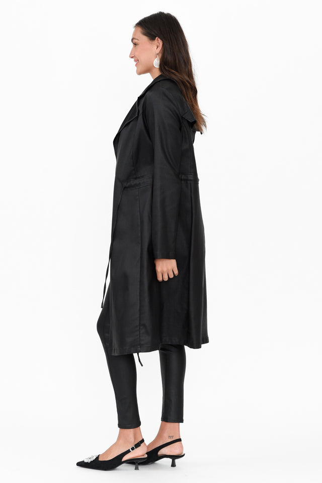 Rois Black Faux Leather Trench Coat image 3