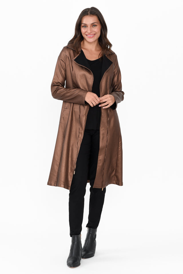 Rois Bronze Faux Leather Trench Coat image 6