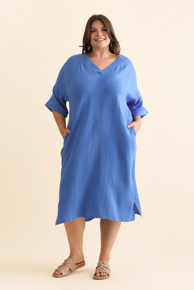 Roma Cobalt Cotton Cheesecloth Dress,Brunette model,alt text|model:Gabby image 9