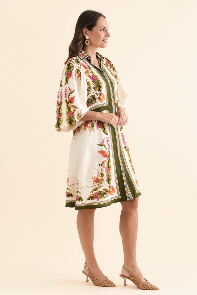 Romeo Green Garden Tie Dress,Side,Brunette model,alt text|model:MJ image 3