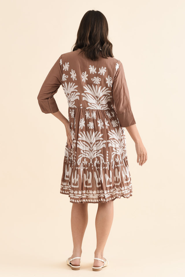 Romy Mocha Beach Crinkle Cotton Dress,Back,Brunette model,alt text|model:MJ image 4