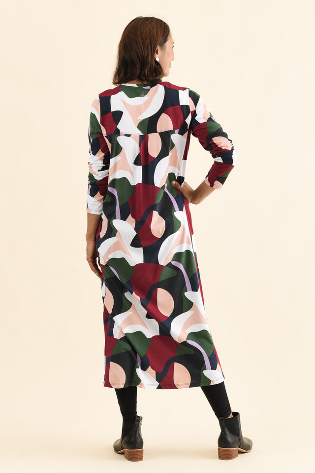 Ronja Red Abstract Cotton Pocket Dress,Back,Brunette model,alt text|model:Cara image 6