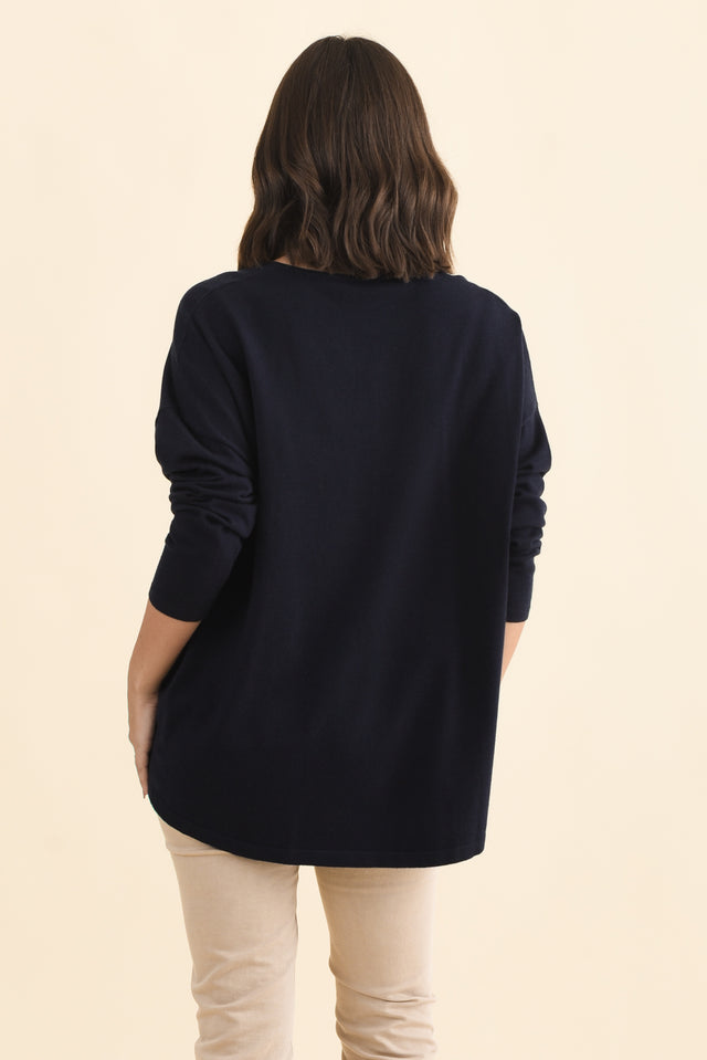 Ronnie Navy Knit Jumper,Brunette model,alt text|model:MJ image 6