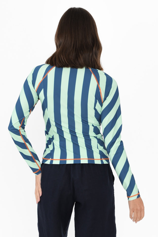Rosa Blue Stripe Zip Rash Vest,Brunette model,alt text|model:MJ image 5