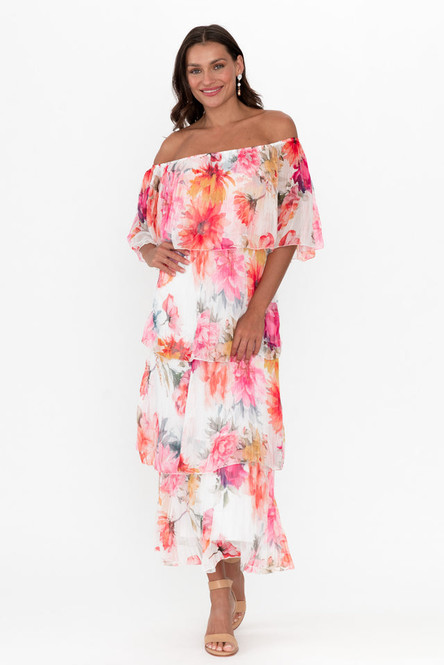 Rosaire White Floral Layer Frill Dress