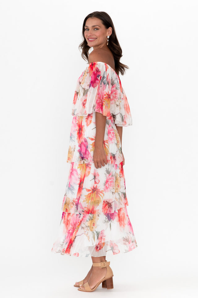Rosaire White Floral Layer Frill Dress