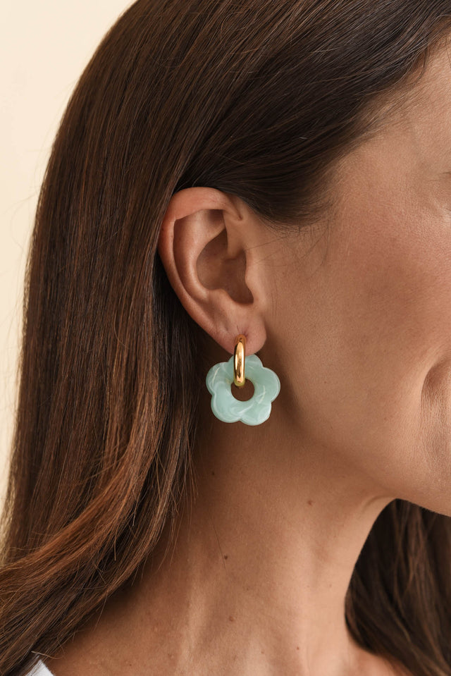 Rosalie Aqua Flower Hoop Earrings