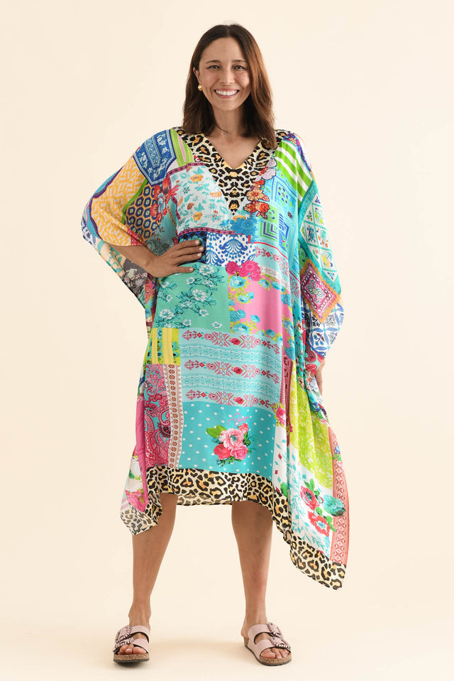 Rosanne Green Mosaic Kaftan,Full Body,Brunette model,alt text|model:Cara image 2