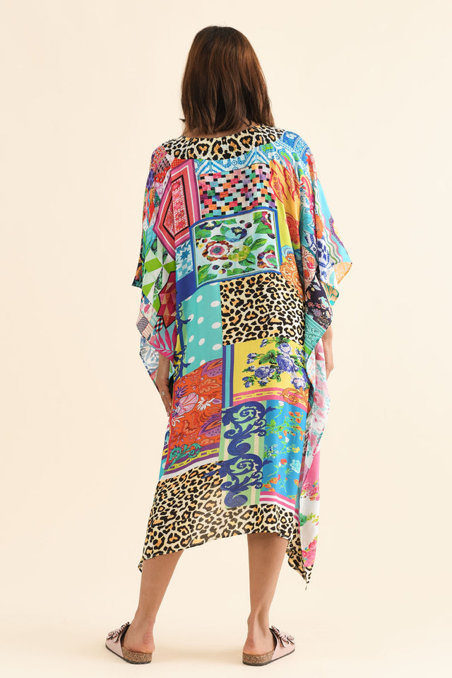Rosanne Green Mosaic Kaftan,Back,Brunette model,alt text|model:Cara image 4