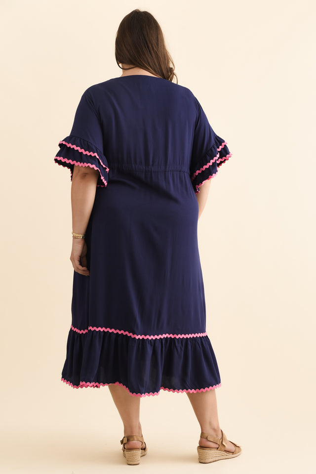 Rosemarie Navy Contrast Frill Dress image 11