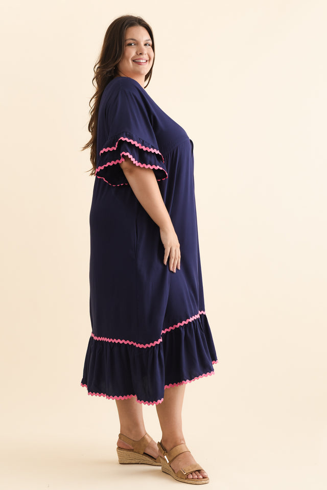 Rosemarie Navy Contrast Frill Dress image 10