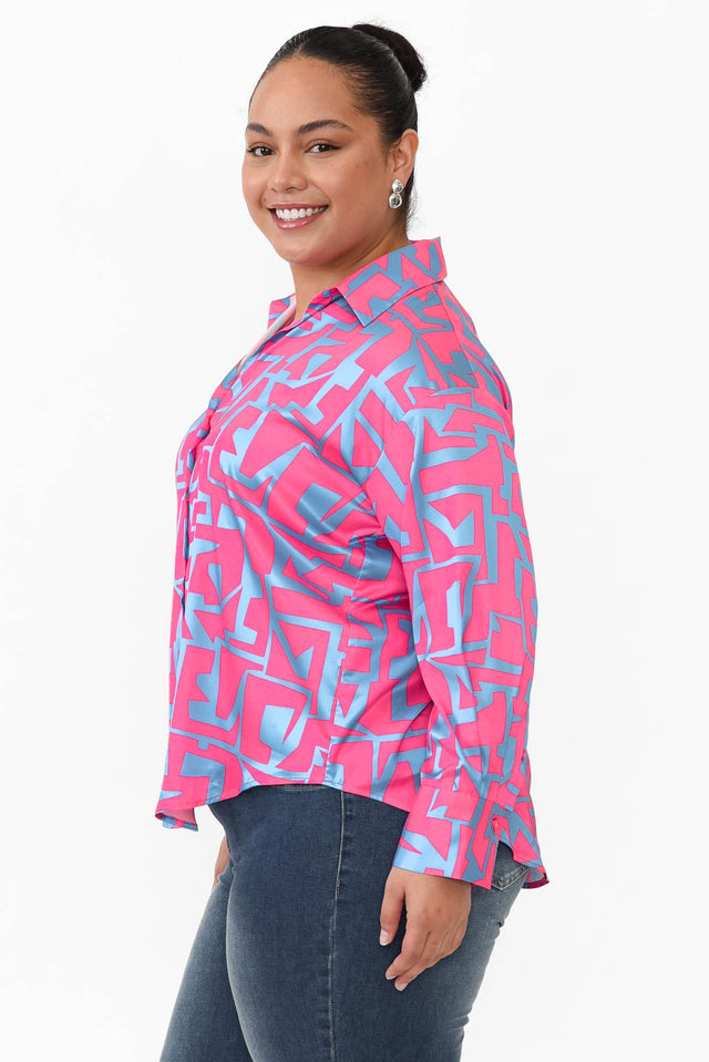 Rosita Pink Geo Satin Collared Shirt