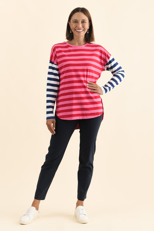 Rouge Red Stripe Cotton Long Sleeve Tee,Brunette model,alt text|model:Cara image 7