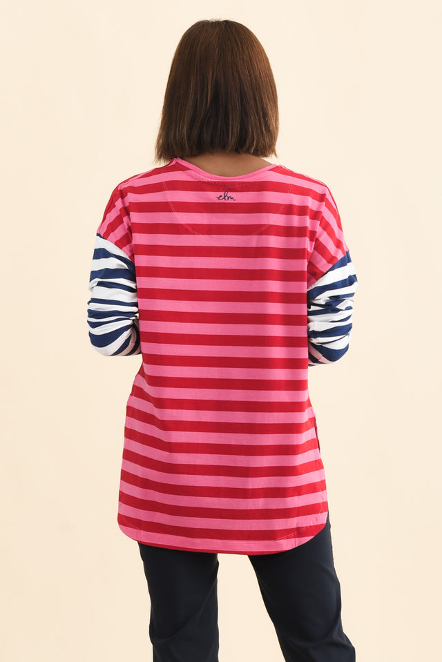 Rouge Red Stripe Cotton Long Sleeve Tee,Brunette model,alt text|model:Cara image 5