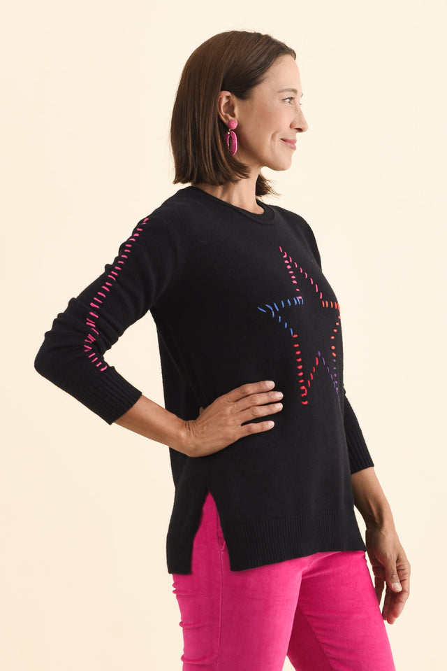 Rowley Black Star Knit Jumper,Brunette model,alt text|model:Cara image 4