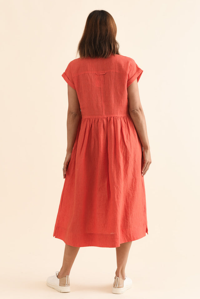 Ruben Orange Stripe Linen Shirt Dress,Back,Brunette model,alt text|model:Cara image 4