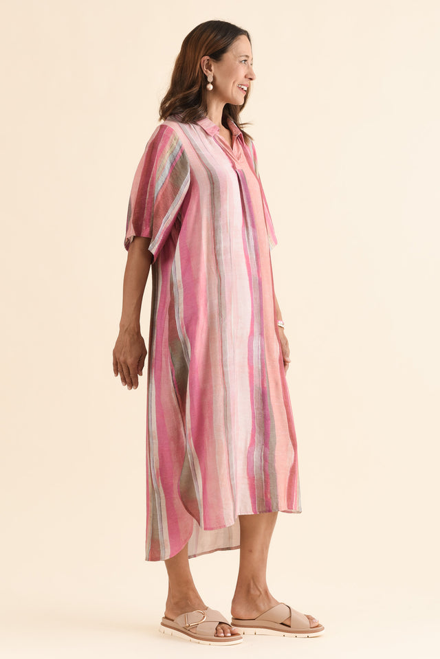 Ruby Pink Stripe Collared Dress,Side,Brunette model,alt text|model:Cara image 3