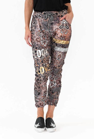 Russo Beige Abstract Drawstring Pants