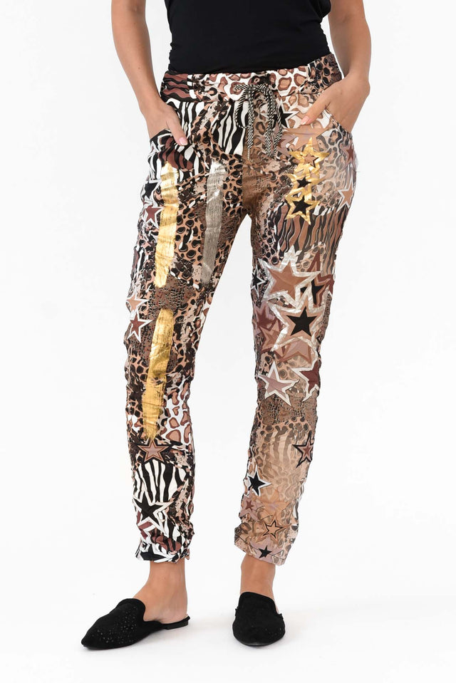 Russo Brown Animal Star Drawstring Pants image 1