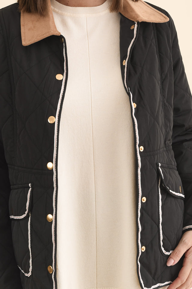 Ryan Black Quilted Jacket,Brunette model,alt text|model:MJ image 6