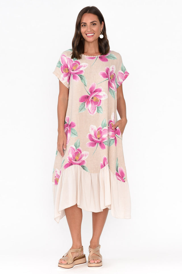 Ryker Beige Floral Linen Pocket Dress image 6