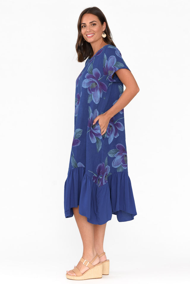 Ryker Cobalt Floral Linen Pocket Dress thumbnail 3