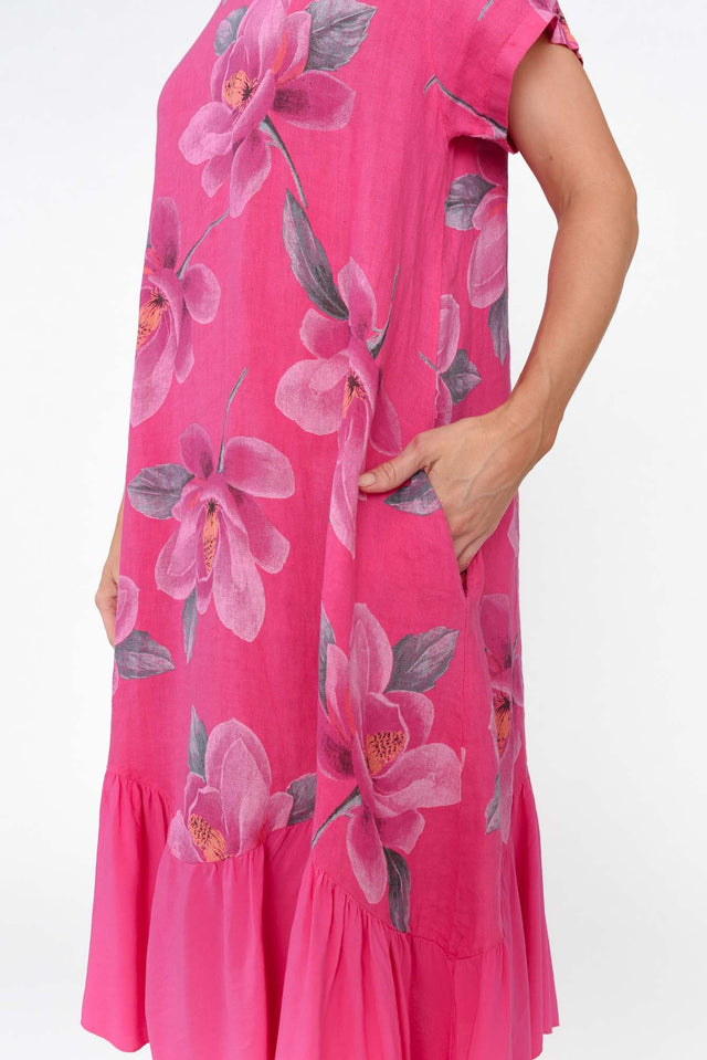 Ryker Hot Pink Floral Linen Pocket Dress thumbnail 6