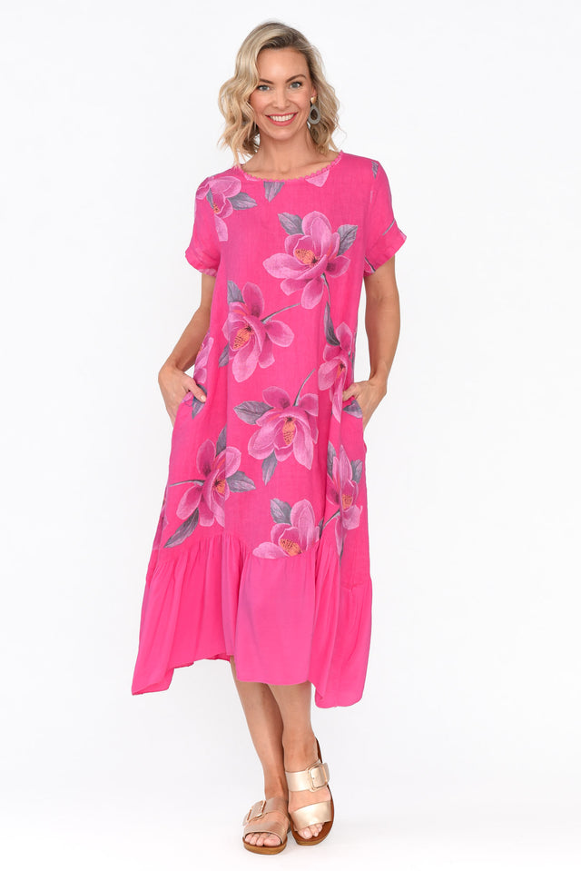 Ryker Hot Pink Floral Linen Pocket Dress image 3